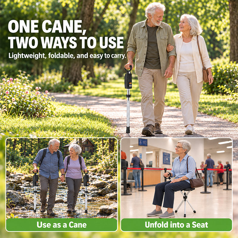 itoolmax 2 in 1 folding walking stick with seat two ways to use