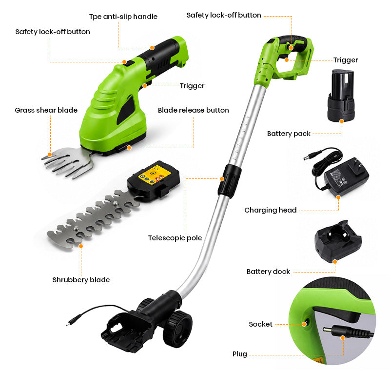 itoolmax 3 in 1 cordless hedge trimmer grass shear detail design