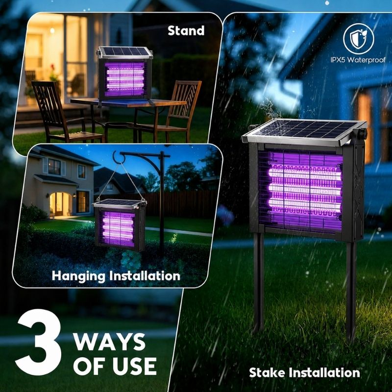 itoolmax 3000v solar bug zapper outdoor waterproof 3 ways installation