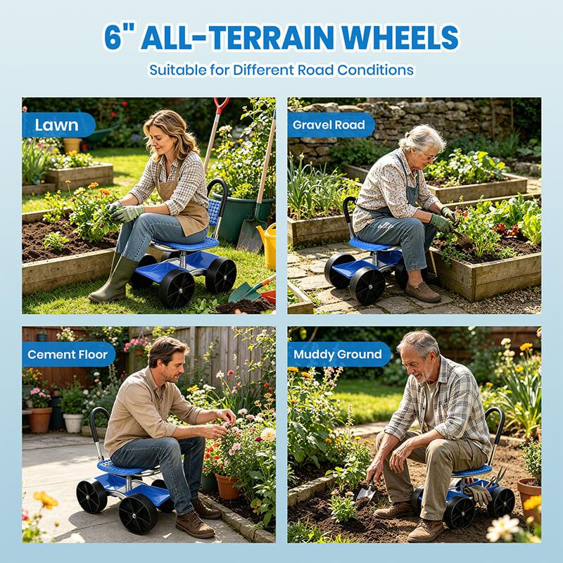 itoolmax 360 degree rotating gardening seat suitable for different road conditions