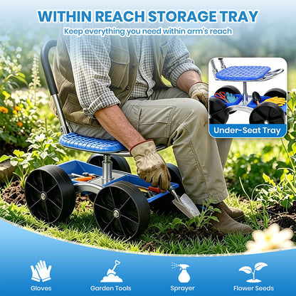 itoolmax 360 degree rotating gardening seat with storgae space
