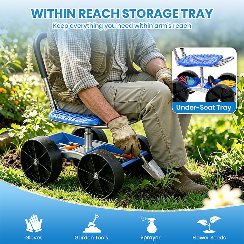 itoolmax 360 degree rotating gardening seat with storgae space