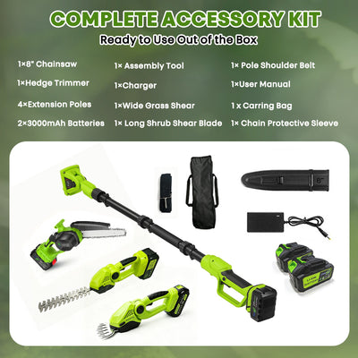 itoolmax 6 in 1 cordless hedge trimmer pole saw package show