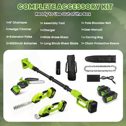 itoolmax 6 in 1 cordless hedge trimmer pole saw package show