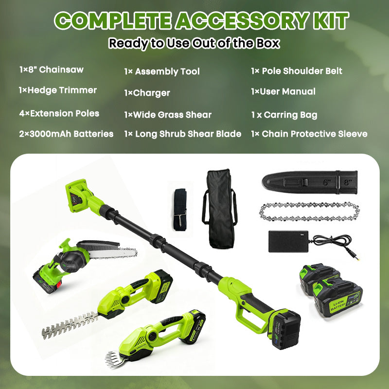 itoolmax 6 in 1 cordless hedge trimmer pole saw package show