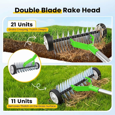 itoolmax adjustable thatch rake with wheels double blade rake
