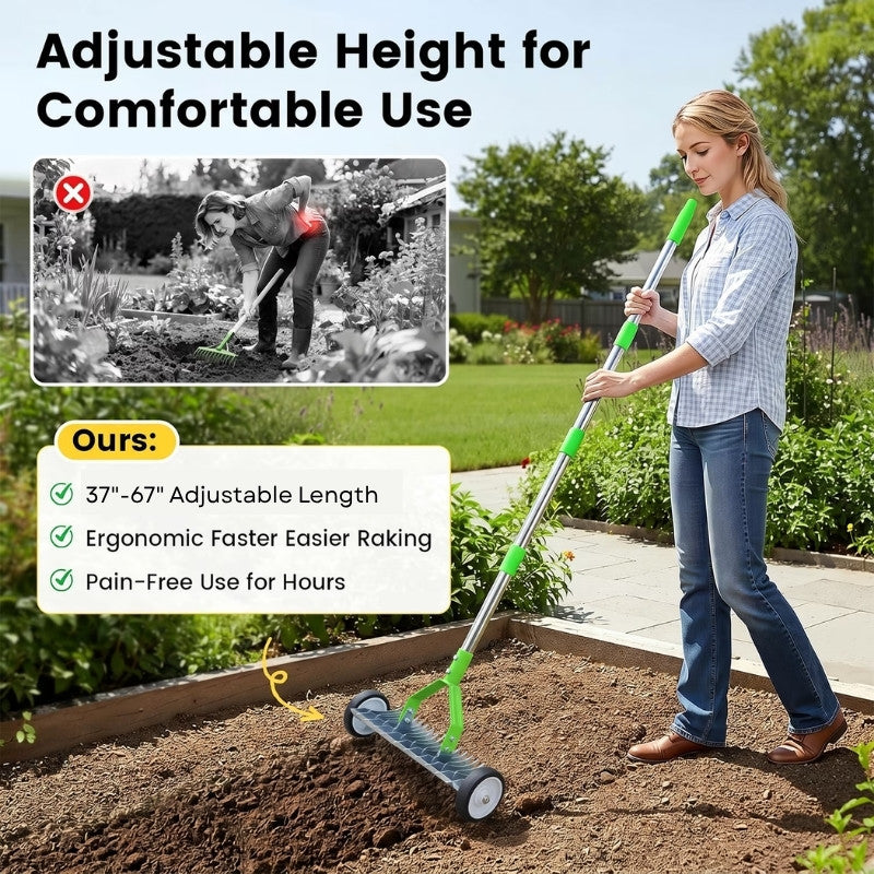 itoolmax adjustable thatch rake with wheels for comfortable use