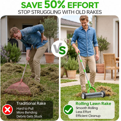 itoolmax adjustable thatch rake with wheels save effort