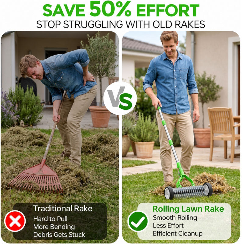 itoolmax adjustable thatch rake with wheels save effort