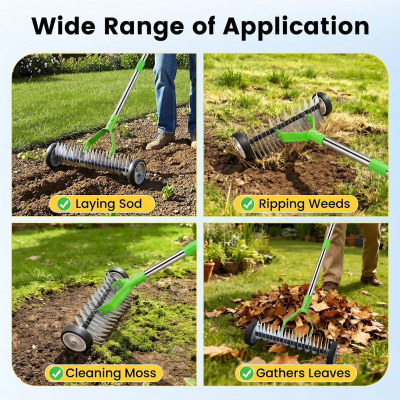 itoolmax adjustable thatch rake with wheels wide application