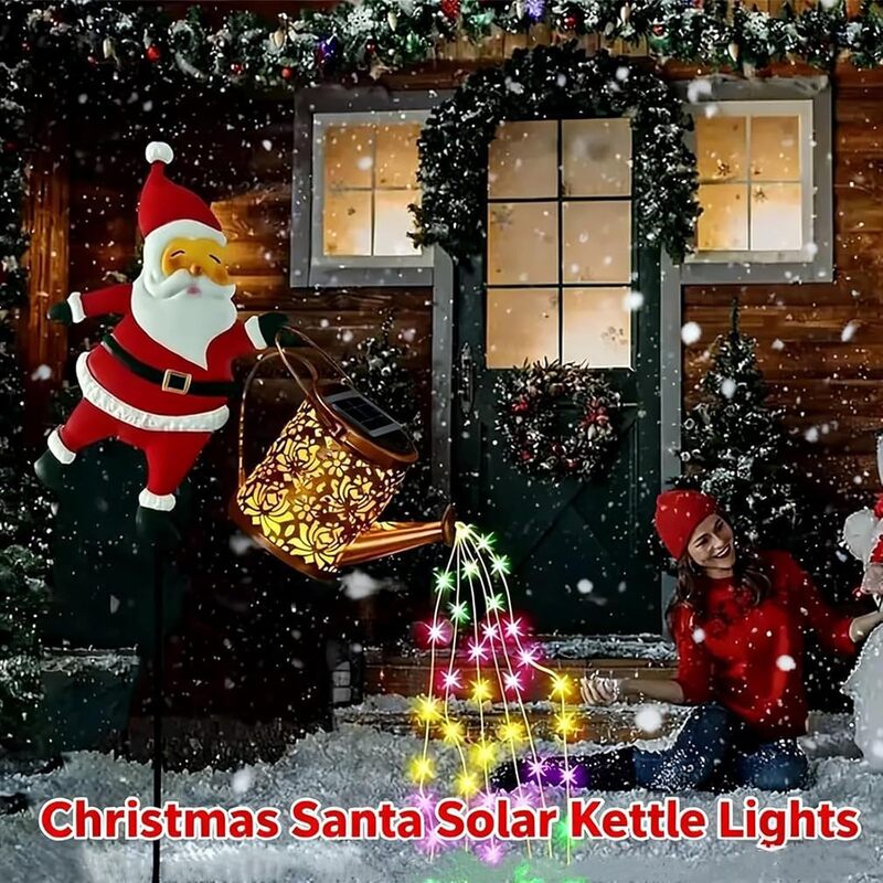 itoolmax christmas santa solar kettle lights gate