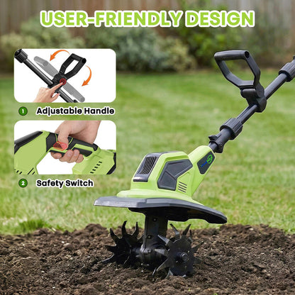 itoolmax cordless tiller cultivator double saft button