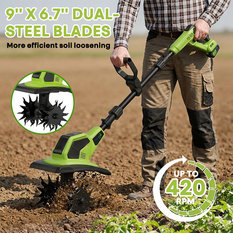 itoolmax cordless tiller cultivator dual steel blades
