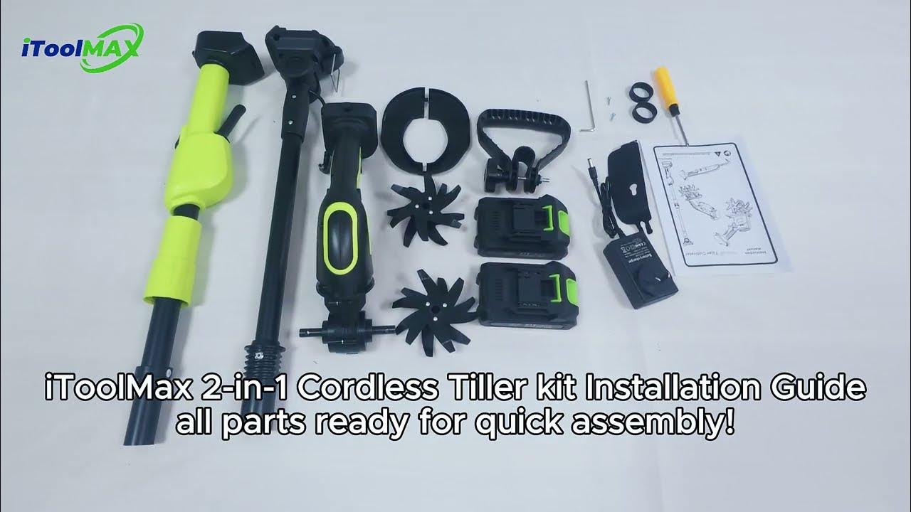 Cargar video: iToolMax 2-IN-1 Cordless Tiller Installation Guide