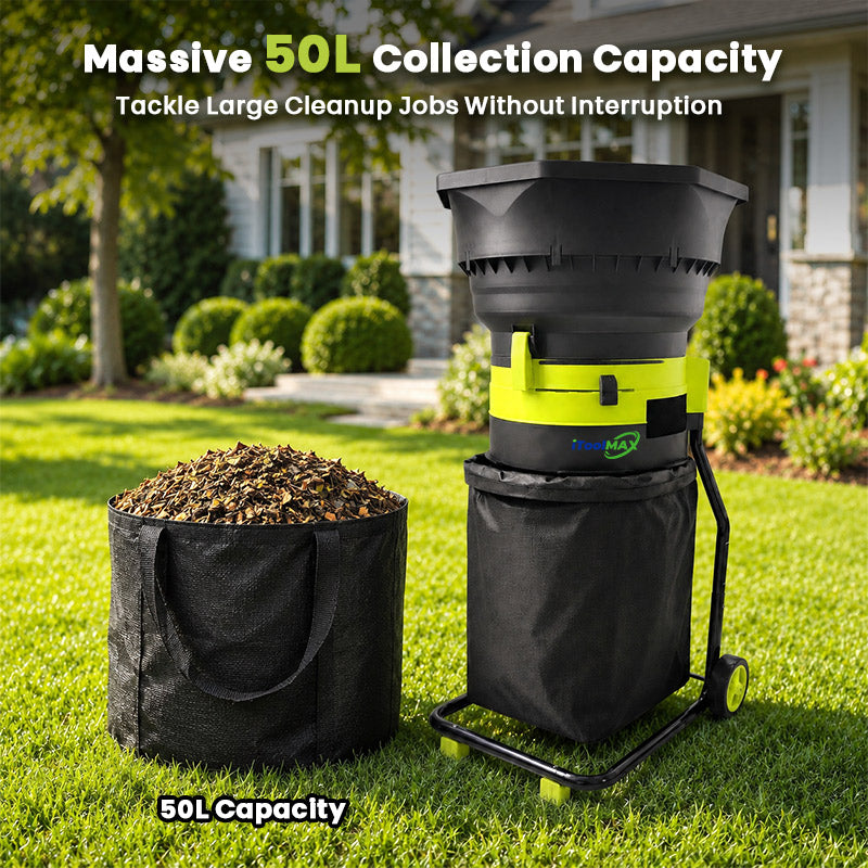 itoolmax electric leaf mulcher with wheels and 50l collection bag