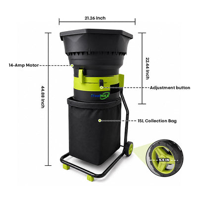 itoolmax electric leaf mulcher with wheels size chart