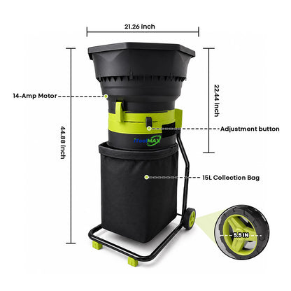 itoolmax electric leaf mulcher with wheels size chart