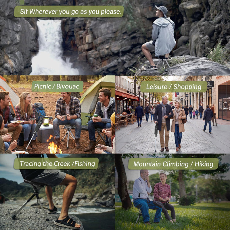 itoolmax folding walking stick with seat application