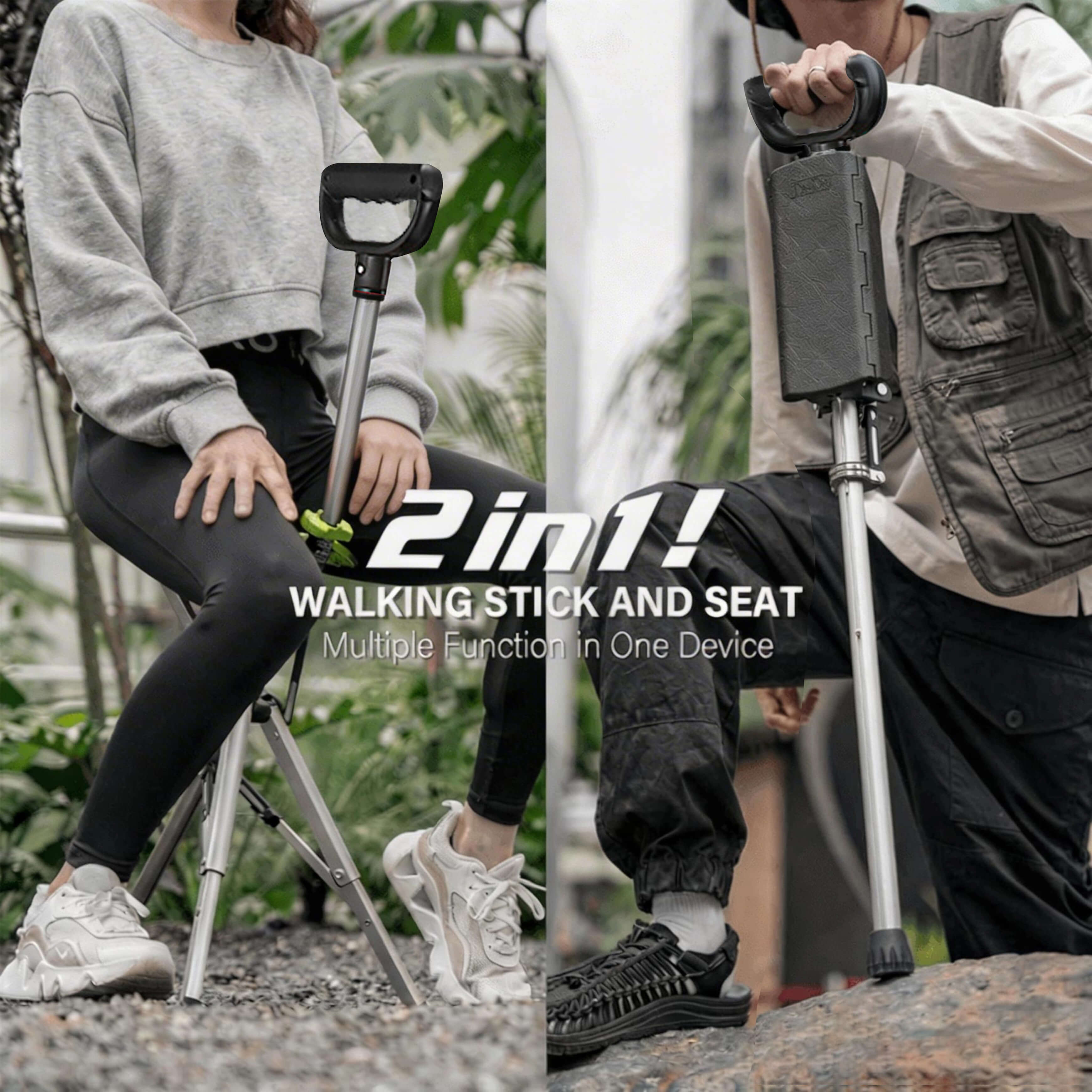 itoolmax folding walking stick with seat multiple function