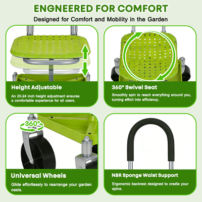 itoolmax garden rolling cart seat engneered for comfort