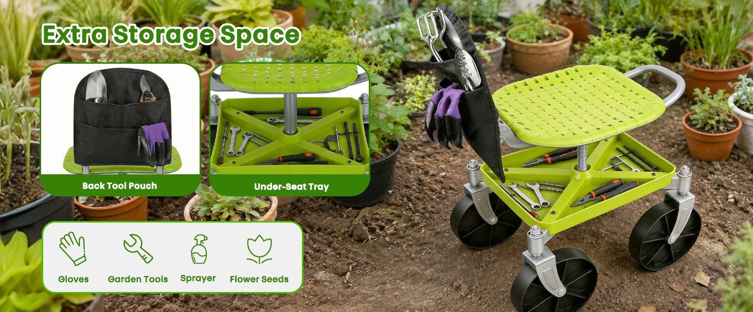 itoolmax garden rolling cart seat large storage space