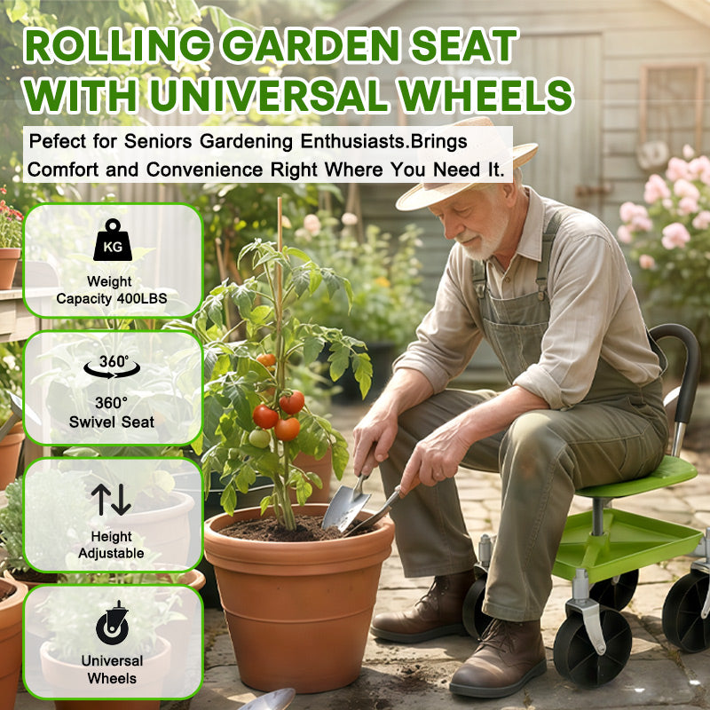 itoolmax garden rolling cart seat upgrade 360 wheel