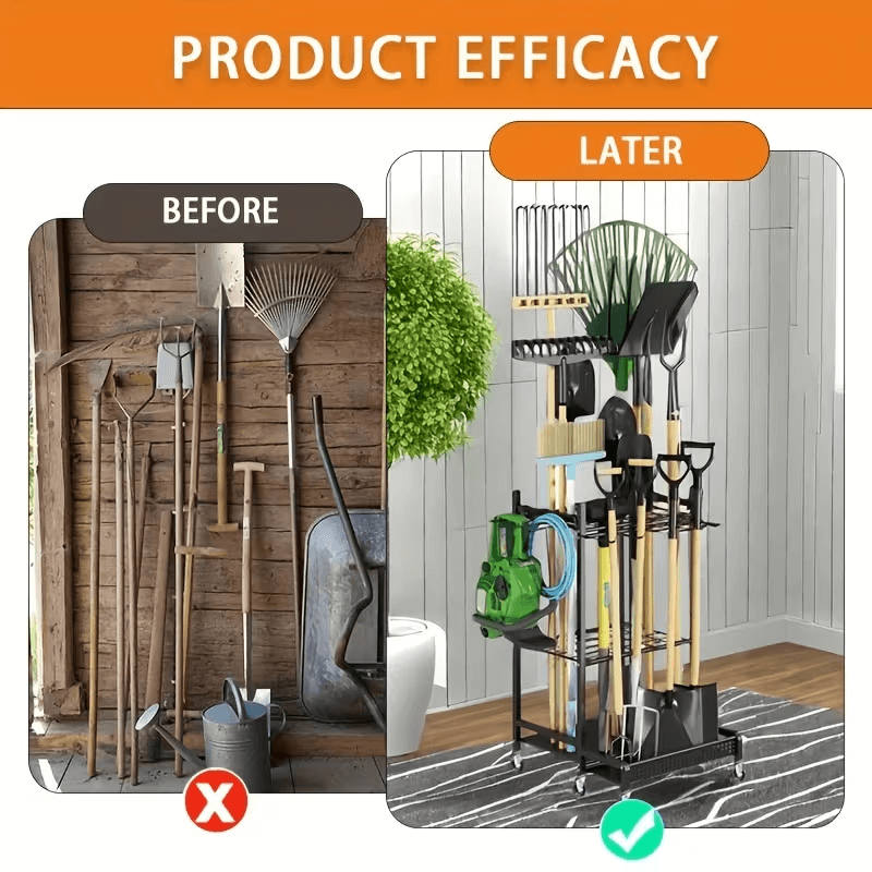 itoolmax garden tool organizer on wheels before and after