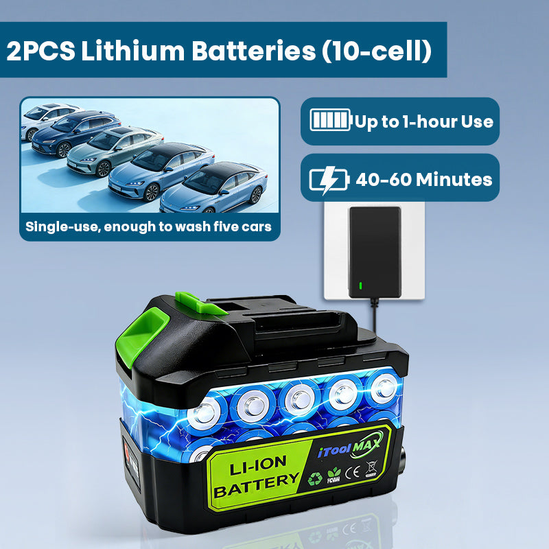 iToolMax High-Pressure Washer 3.0 with Brushless Motor 2PCS 3000mAh Battery