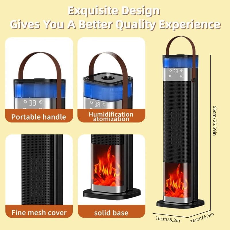 Portable Ceramic Heater & Humidifier with 3D Flame Effect – itoolmax
