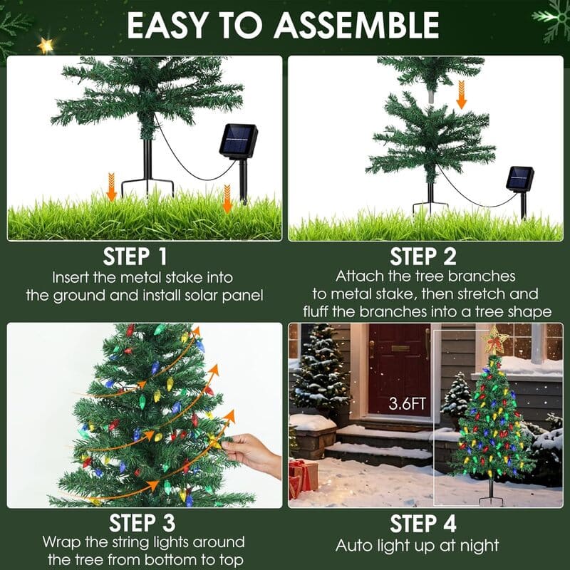 itoolmax solar christmas tree lights with 4 vibrant colors easy assemble