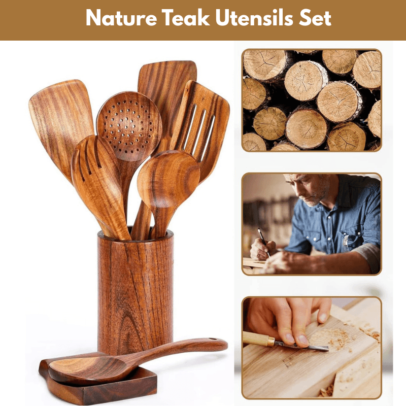 itoolmax wooden utensil set crafted from solid teak