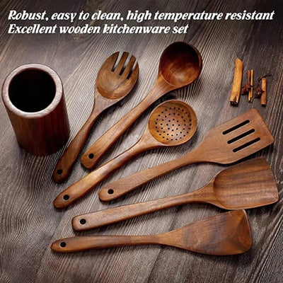 itoolmax wooden utensil set with holder