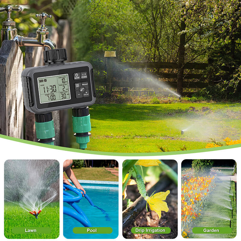 Made from durable, high-strength plastic, no leak, this timer handles 7.25–116 psi(0.05~0.8Mpa) and 40–113°F(4-45℃) with ease. IP55 waterproof, leak-resistant.  It is a reliable outdoor gardening water tool to use anywhere you need it, perfect for lawns, gardens, farms, and greenhouses.