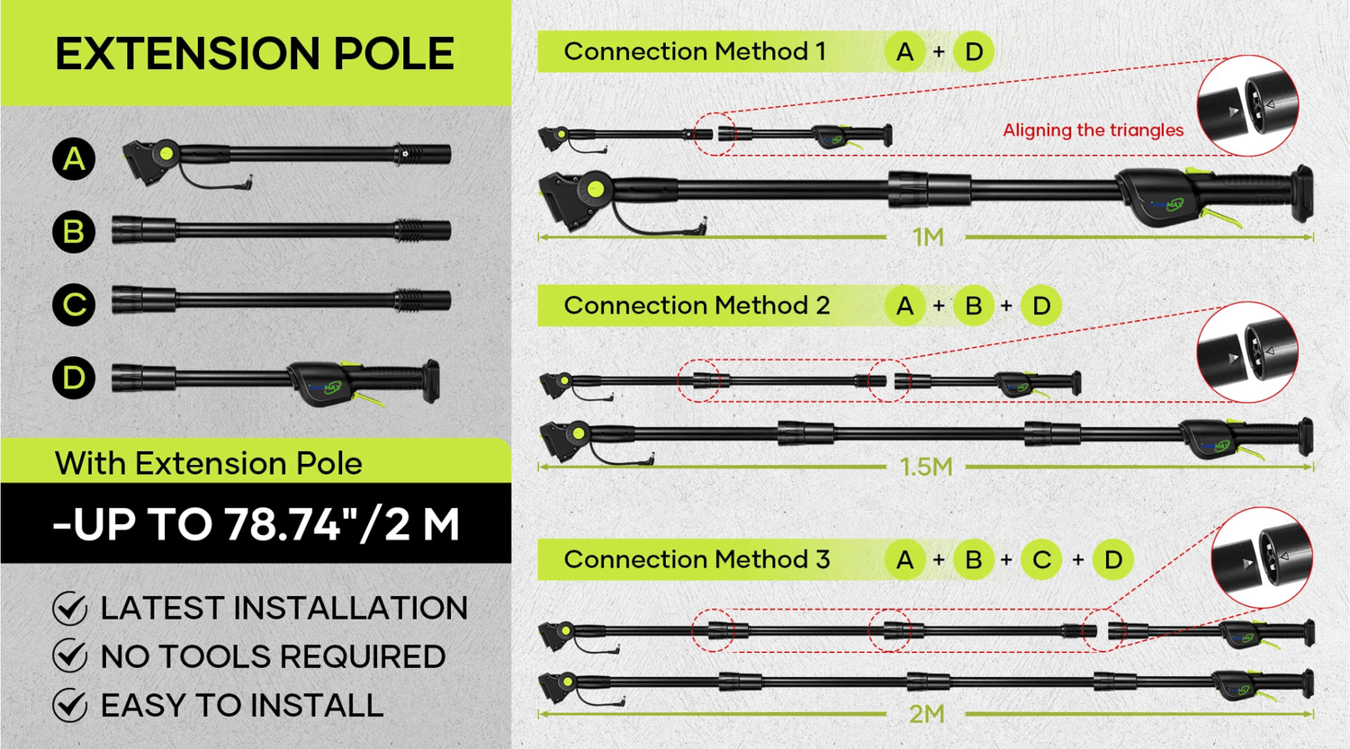 Extension Pole with Multiple Adjustable Lengths