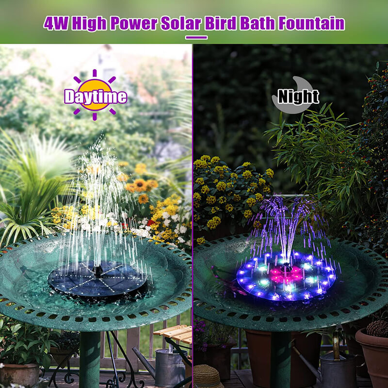 No need of any power or labor, when the sun is bright, the fountain can spray 15.8-23.6in/40-60cm while cloudy sprays 3.9-7.9in/10-20cm. Compared with other 3.5W ordinary floating physical fountains, it has stronger power, absorbs and converts light energy faster, makes the water spray more persistent and stable.