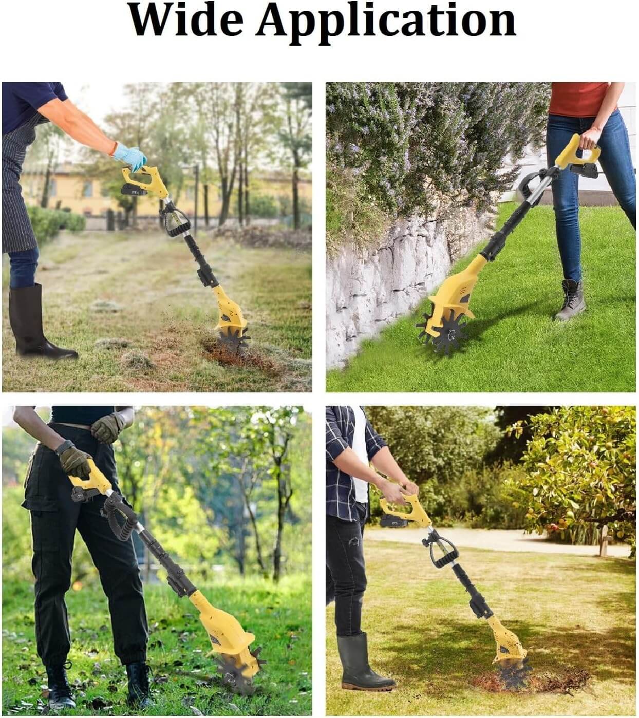 This cultivator can be used to plow, turn the soil, open furrows, weed, etc. It is suitable for use on farms, parks, gardens, yards, fields, etc.
