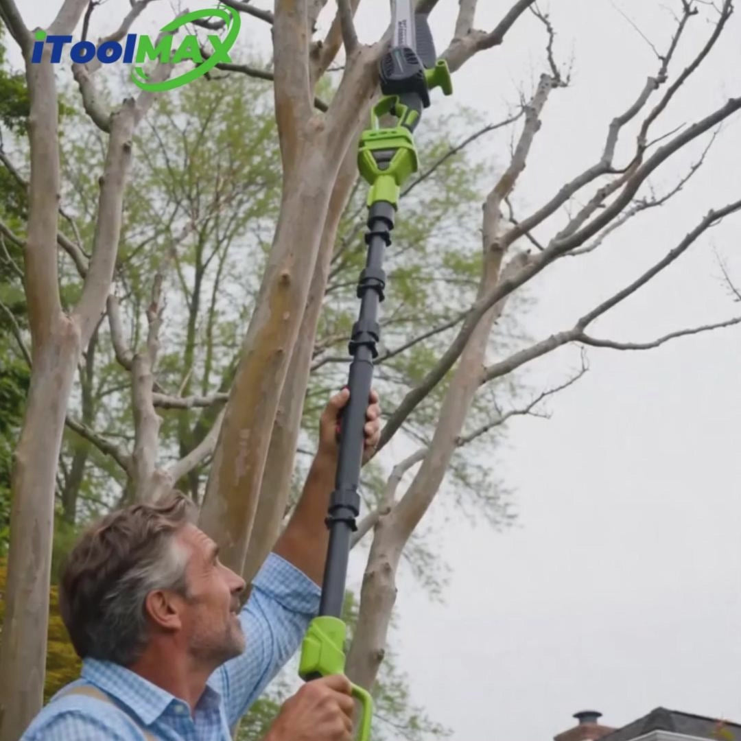 Cargar video: itoolmax 6 in 1 cordless hedge trimmer pole saw video