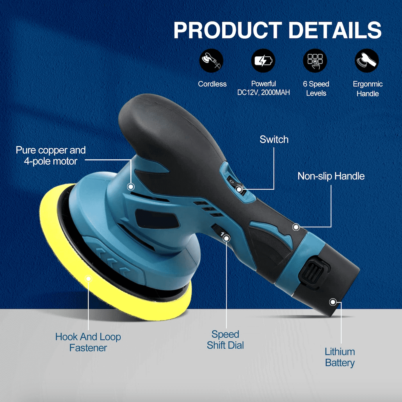 iToolMax Cordless Car Buffer Polisher with 2 Batteries