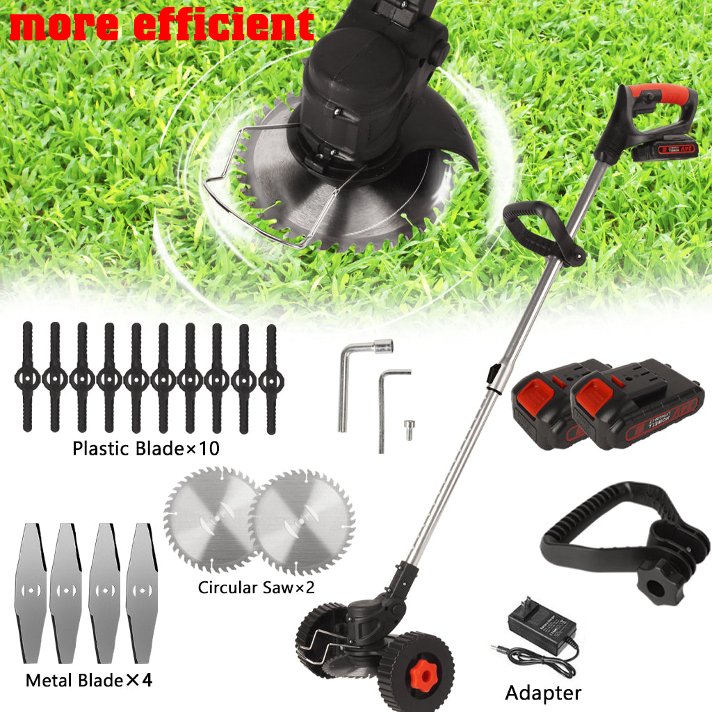 3 in 1 Cordless Grass Trimmer Edger Lawn Tool Bush Cutter with 2 Batteries, Black
